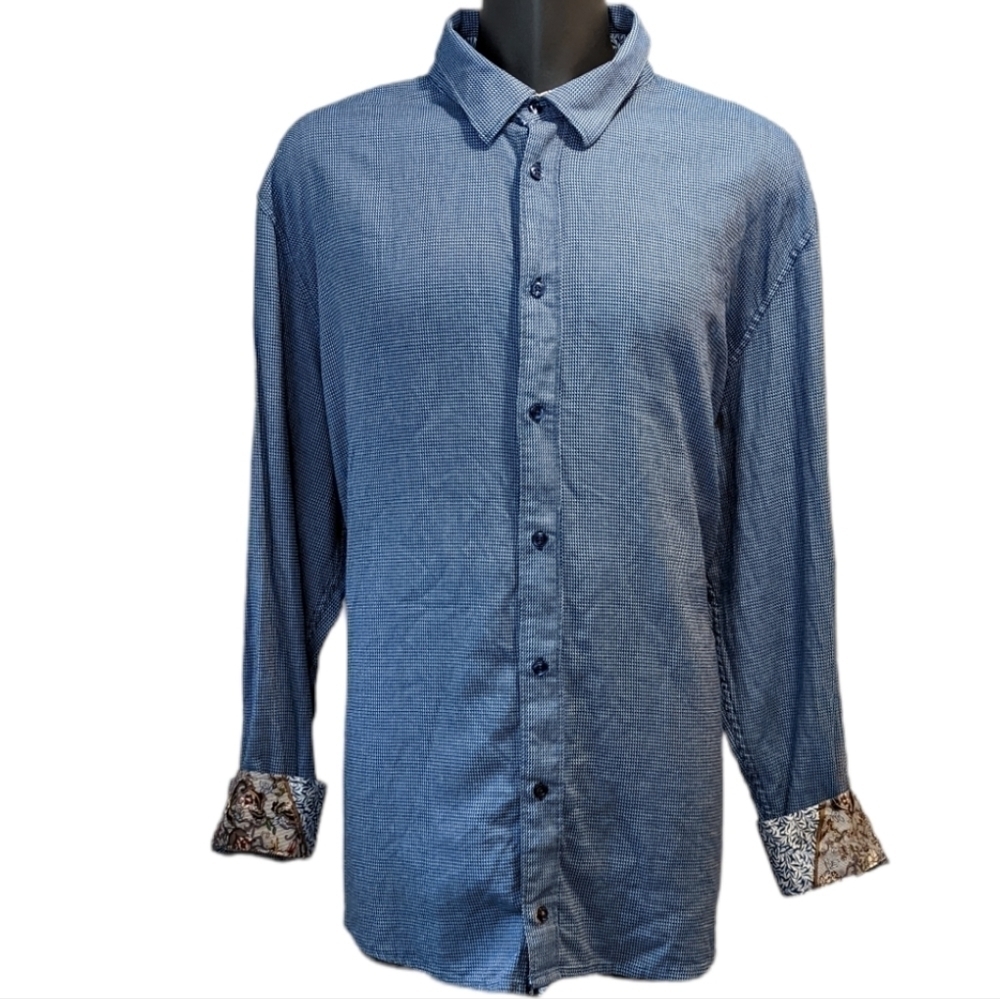 BY Definition Slim Fit Blue Pattern Button Front Shirt 3XLT Long Sleeves